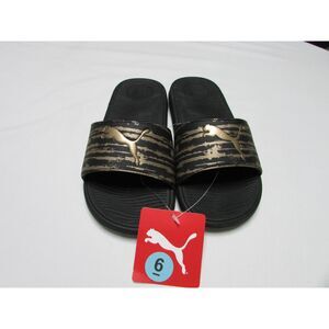Puma slip on sandal/slides Women sz 6 Black tiger print NWT